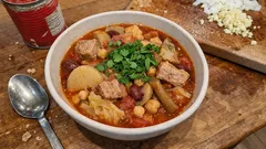 塩豚のうまみでだし要らず。野菜と豆がごろっと入ったトマトシチュー