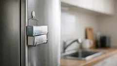 ダイソー3点で完成、冷蔵庫横にラップとアルミホイルを浮かせる収納術