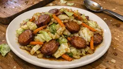 キャベツがシャキッと仕上がる。ウスター×オイスターのウインナー炒め(フライパンで手早く)