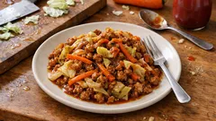 ケチャップ×とんかつソースで味が決まる—キャベツと豚ひき肉の時短炒めレシピ