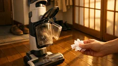 掃除機のダストカップに髪の毛が残る悩みを100均ドライシートで解決する方法