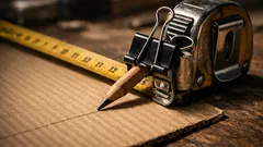 ダンボールを真っ直ぐ切る前に、メジャーとダブルクリップで長い直線を引く裏ワザ