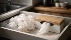 丸まるレジ袋がスッと消える、ティッシュ空箱で作る引き出し収納術