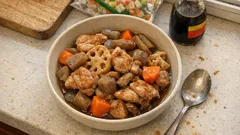 冷凍和風野菜ミックスで手軽に筑前煮：凍ったまま炒めて味しみよく