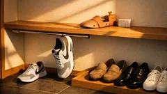 つっぱり棒1本で靴箱の収納力が倍増する簡単ワザ