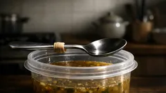 輪ゴム1本で解決、タッパーのスプーンが沈むプチストレス対策