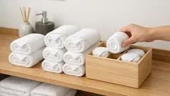 崩れないタオルの畳み方はこれ、巻いて差し込むだけで棚が整う